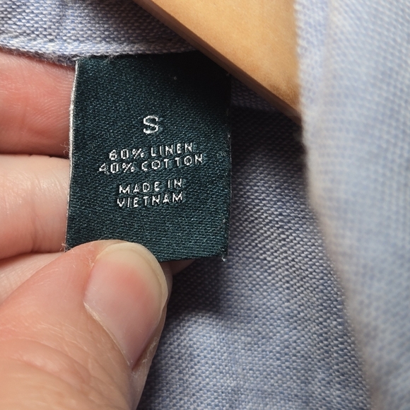 Perry Ellis Light Blue Cotton, Linen Men's Small Button Short Sleeve Shirt - Picture 10 of 11